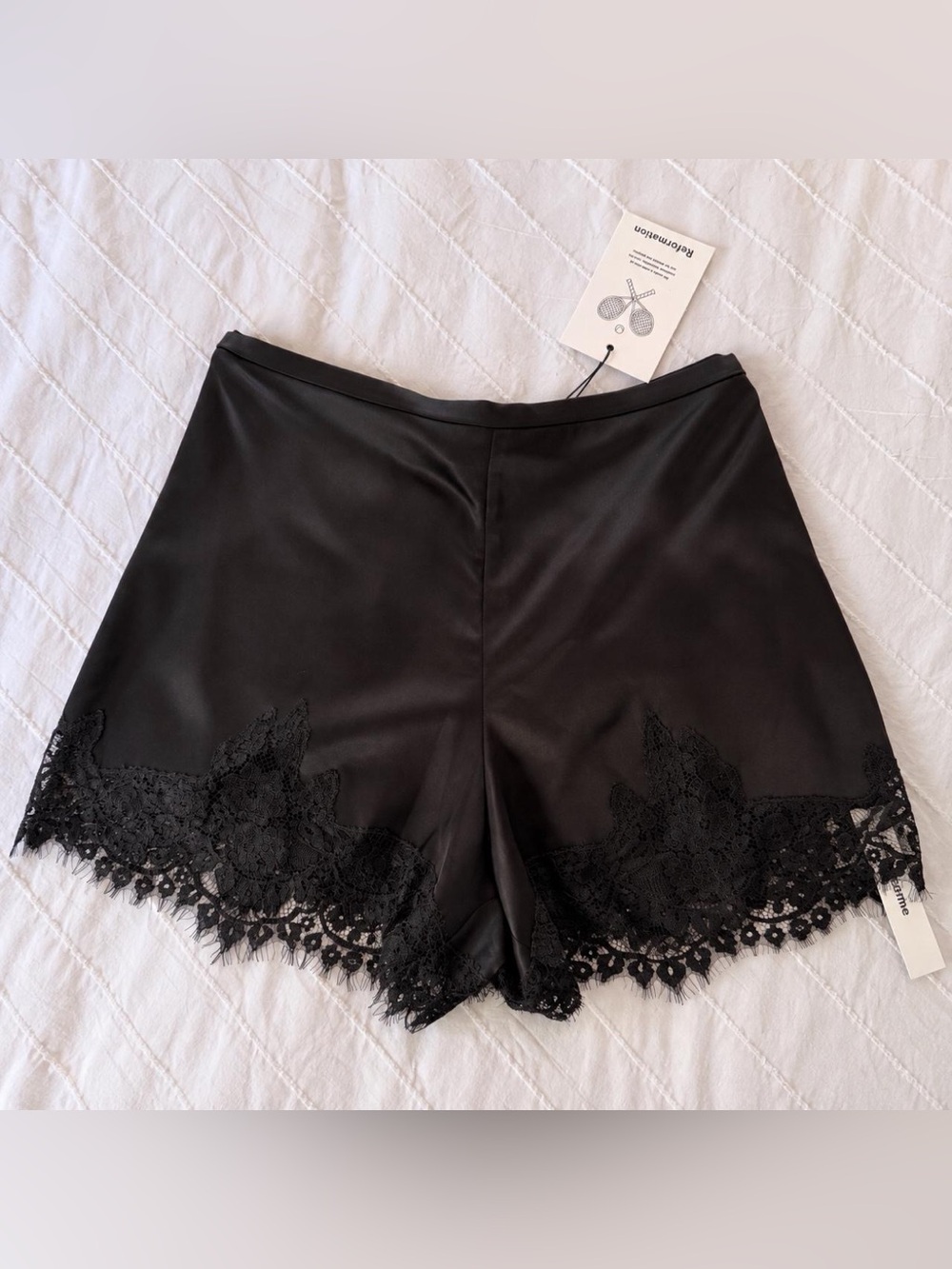 🖤 REFORMATION • Fern Black Satin Lace Shorts